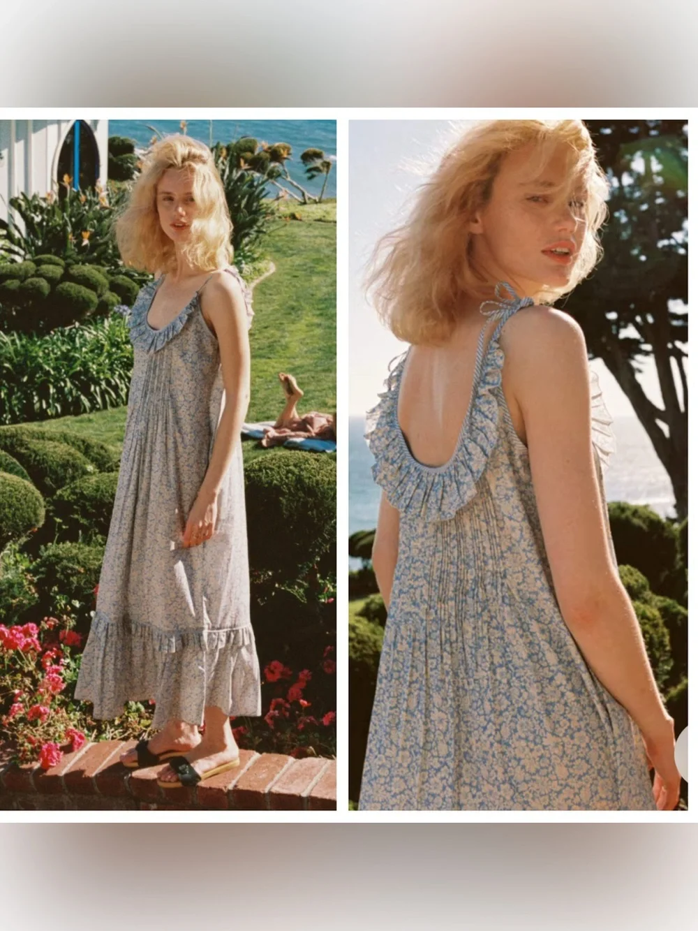 Christy Dawn Elaina midi dress daisy blue cotton tiered ruffle sz L prairie boho - Picture 1 of 16